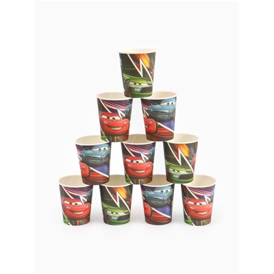 Посуда одноразовая бумажная на 10 персон: стаканы, тарелки, скатерть, Тачки