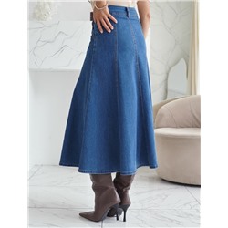 Джинсовая юбка миди А силуэта с декоративными швами из эластичного денима