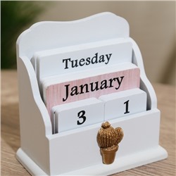 Сувенир вечный календарь, 11.5×6.5×12 см, дерево, белый