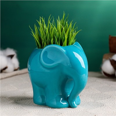 Декоративный горшок для цветов «Слоник», керамический, 350 мл, 12×8.5×10 см, голубой