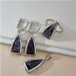 Комплект ювелирной бижутерии коллекция "Дубай" серьги, кулон и кольцо 17 р, покрытие посеребрение, вставка: стекло, цвет: фиолетовый, арт.313.442-17