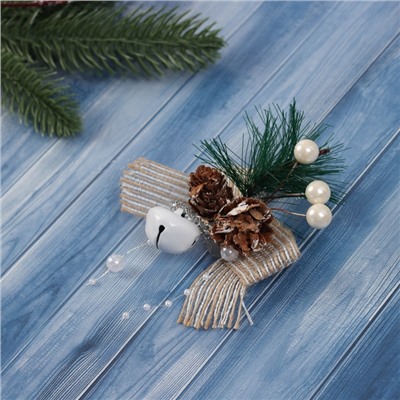 Ёлочные игрушки 2 шт. «Зимнее волшебство. Композиция на бантике с бубенчиком», 11×9 см