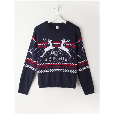 Свитер вязаный новогодний KAFTAN Family look, размер 44, синий