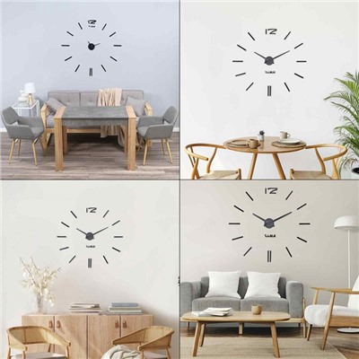 Часы настенные интерьерные большие, 3d «Кайро», плавный ход, наклейка, d=65 см, чёрные