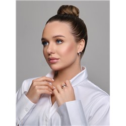 Кольцо из серебра с натуральным гранатом и фианитами родированное 925 пробы КА-077р404