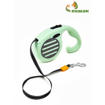 Рулетка - поводок для собак, лента 3 м, зелёная