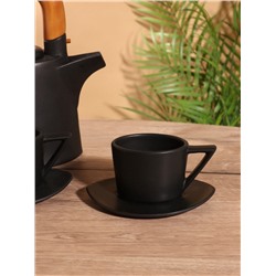 Набор для чаепития «Старинный обычай», чайник, 2 чайные пары, керамика, чёрный