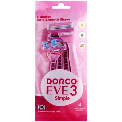 Dorco Женские бритвы одноразовые EVE3 Simple, 3 лезвийные, 4 станка