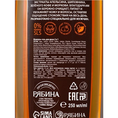Гель для душа и шампунь 2 в 1 «Сила экстрактов», 250 мл, аромат имбирь и грейпфрут, HARD LINE