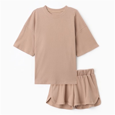 Пижама женская (футболка, шорты) KAFTAN Basic line, размер 42, цвет кофейный