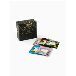 Подарочный новогодний набор «С новым годом, черно-золотой»: чай чёрный/зелёный, кофе натуральный жареный молотый, печенье с предсказанием, драже, арахис в шоколадной глазури