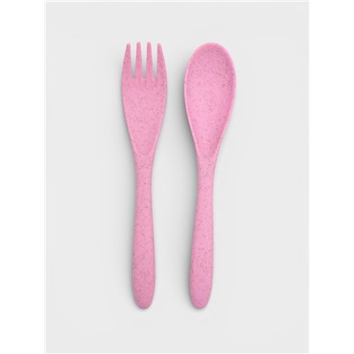 Ланч-бокс в школу TAKE IT EASY, 800 мл, 3 ячейки, с приборами, 12×7.6×20 см, пшеничная солома, розовый