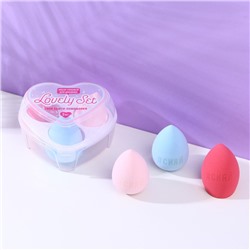 Спонжи для макияжа в контейнере-сердце Lovely set, 3 шт.