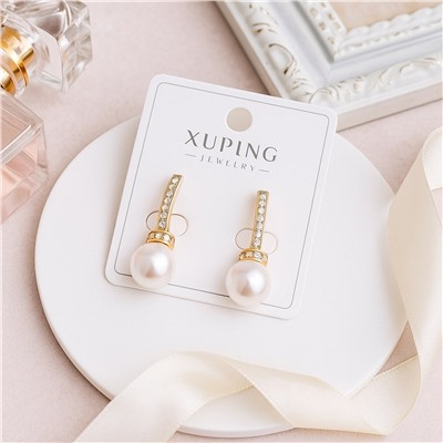 Серьги коллекция "Xuping" покрытие позолота, вставка: фианиты и искусственный жемчуг, арт.004.101