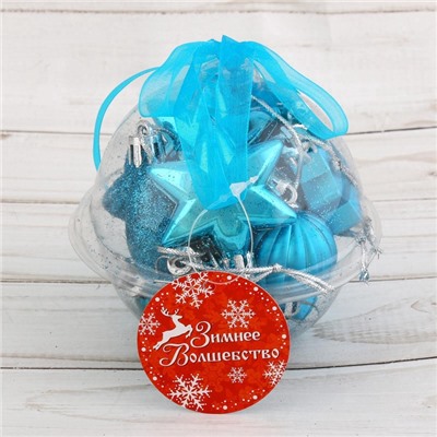Ёлочные игрушки «Талла», шары новогодние, набор 12 шт. (4 шара, 2 сосульки, 6 звёзд), голубой