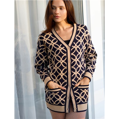 Кардиган двуслойной жаккардовой вязки с кашемиром