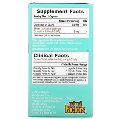 BioSil by Natural Factors, ch-OSA, улучшенный источник коллагена, 60 вегетарианских капсул