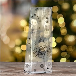 Пакет подарочный новогодний с жёстким дном, прозрачный со снежинками, 6×8×23 см