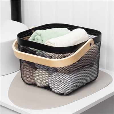 Корзинка универсальная LaDо́m, квадратная, с ручкой, 24.5×24.5×18 см, чёрная