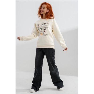 8569 женский свитшот оверсайз (Молочный_коты)