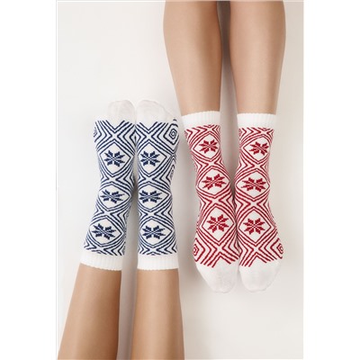 Набор женских носков 2 пары с узором, цвет красный / синий