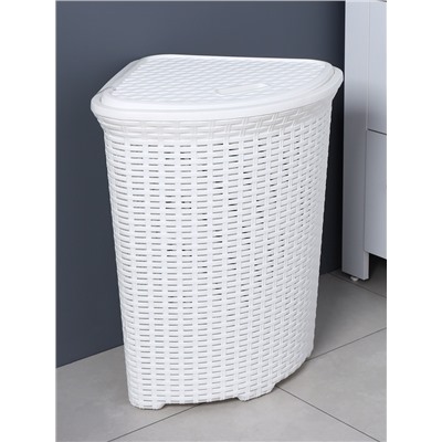 Корзина для белья угловая с крышкой «Ротанг», 60 л, 40.5×40.5×57 см, белая