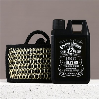 Подарочный набор косметики «Крутой мужик», гель для душа во флаконе канистры 300 мл и мочалка для тела, аромат древесный с пряными нотами, HARD LINE