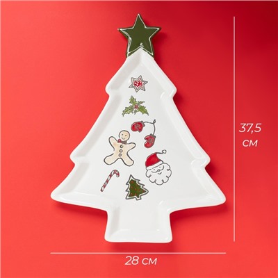 Тарелка новогодняя Доляна Sweet Treats, 37.5×28×2.5 см, керамика, белая