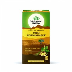 Organic India Tulsi Lemon Ginger 25 bags / Напиток на Основе Листьев Священным Базиликои с Имбирём и Лимоном. (25 Чайные пакетики)