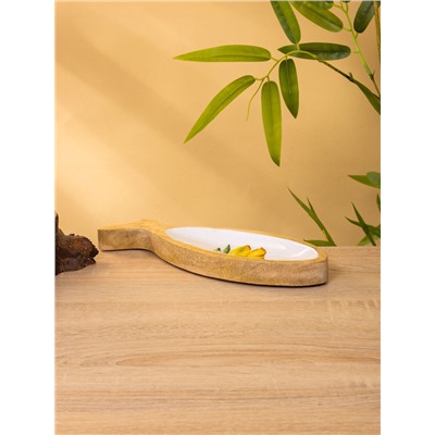 УЦЕНКА Блюдо в форме рыбки «Лимоны» дерево манго 25.5×10×2 см