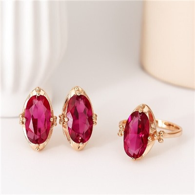 Комплект ювелирной бижутерии коллекция "Дубай" серьги и кольцо 18 р, покрытие позолота, вставка: стекло, цвет: рубиновый, арт.414.235-18