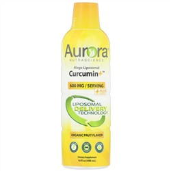 Aurora Nutrascience, Mega-Liposomal Curcumin+, мега липосомальный куркумин, со вкусом органических фруктов, 600 мг, 480 мл (16 жидк. унций)