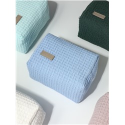 Косметичка женская на молнии TEXTURA, объёмная, средний размер, мягкая, голубая