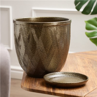 УЦЕНКА Горшок цветочный с поддоном 5 л, темное золото керамика, «Греция» (М)