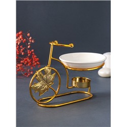 Аромалампа для эфирных масел «Золотой велосипед с листом», металл, керамика, 10×17.5×12 см