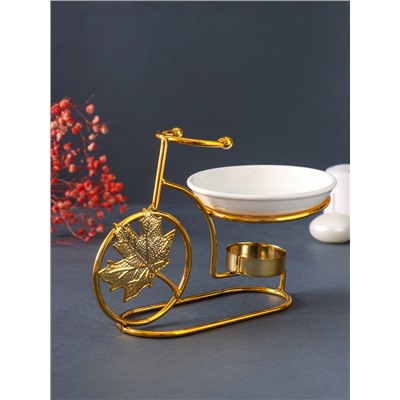 Аромалампа для эфирных масел «Золотой велосипед с листом», металл, керамика, 10×17.5×12 см