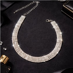 Чокер украшение женское на шею бижутерия со стразами, цвет: серебристый и прозрачный, арт.012.107