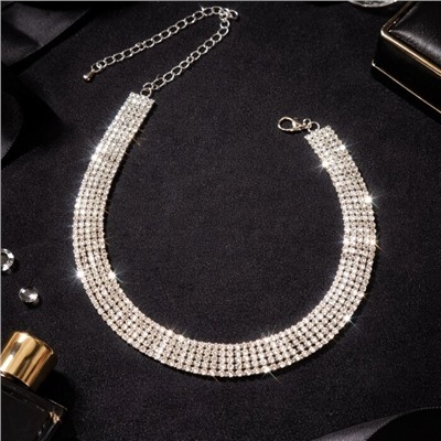 Чокер украшение женское на шею бижутерия со стразами, цвет: серебристый и прозрачный, арт.012.107