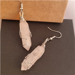 Серьги длинные натуральный камень Розовый Кварц, 1050, Уценка, арт.08.2465