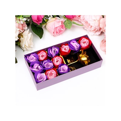 Мыльные розочки цветных оттенков и золотая роза, набор