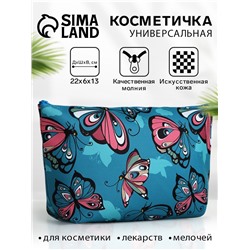 Косметичка-пенал на молнии, с рисунком, голубая/розовая