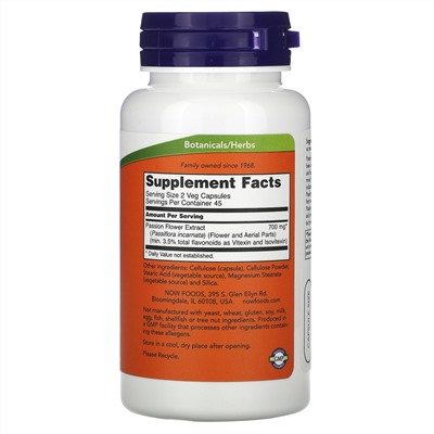 Now Foods, Пассифлора, 350 мг, 90 растительных капсул