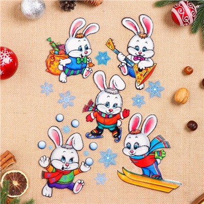 Наклейки новогодние «Новогодние зайчата» 49×33.5 см