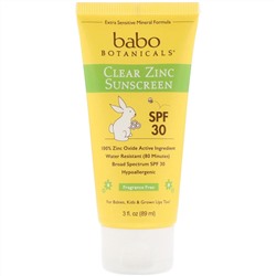 Babo Botanicals, Прозрачный солнцезащитный крем с цинком, SPF 30, без отдушек, 89 мл (3 жидких унции)