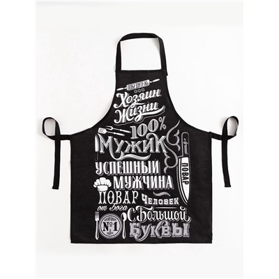 Фартук «Доляна. 100% Мужик», черный, 70×60 см,100% хлопок, рогожка 160 г/м²