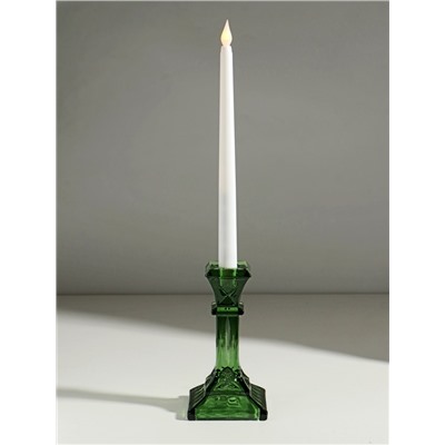 Стеклянный подсвечник на 1 свечу «Колонна прямоугольная», зелёный прозрачный, 16×8.6×8.6 см