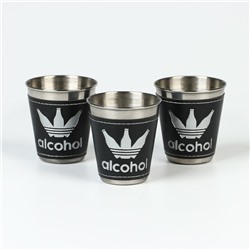 Стопки в чехле Alcohol, нержавеющая сталь, набор 3 шт. х 70 мл