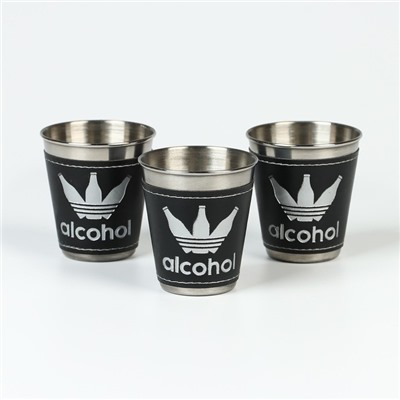 Стопки в чехле Alcohol, нержавеющая сталь, набор 3 шт. х 70 мл