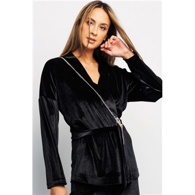 Кардиган кимоно с поясом на запах 393BLK (Черный)