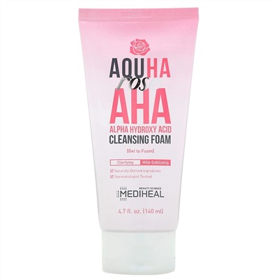 Mediheal, AQUHA Rose, очищающая пенка с AHA-кислотой, 140 мл (4,7 жидк. унции)